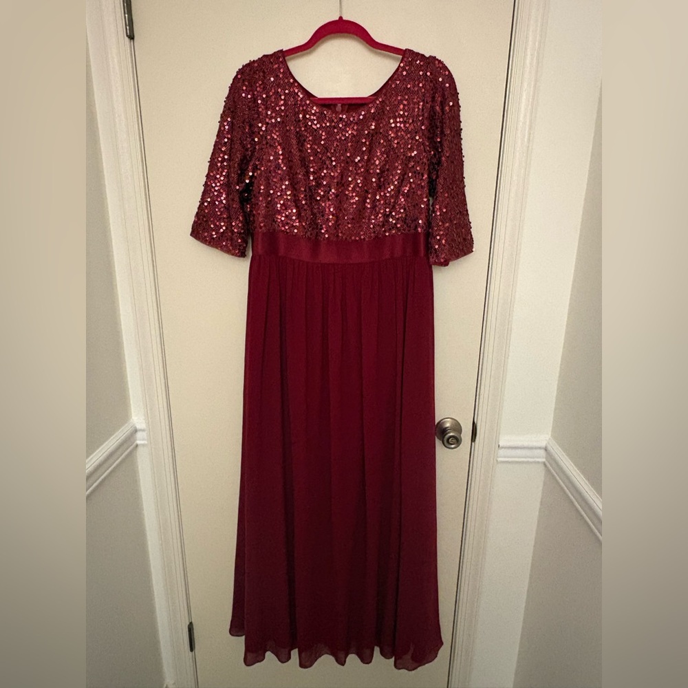 Ever Pretty Burgundy Sequin Midi Dress